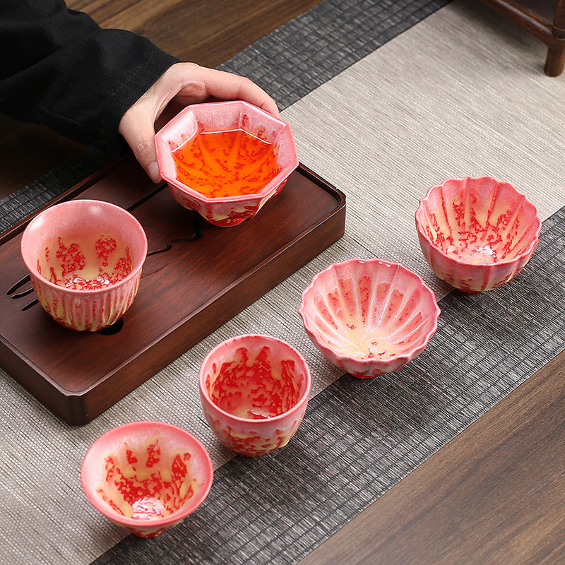 Buddha Stones Rétro Bleu Rouge Dégradé Motif Lotus Changement De Four Tasse À Thé En Céramique Kung Fu Tasse À Thé Bol