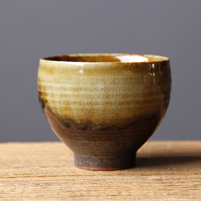 Buddha Stones Vintage Brown Beige Kiln Change Ceramic Tea Cup Kung Fu Tea Cup Bowl