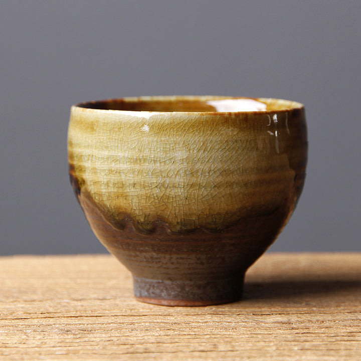 Buddha Stones Vintage Brown Beige Kiln Change Ceramic Tea Cup Kung Fu Tea Cup Bowl