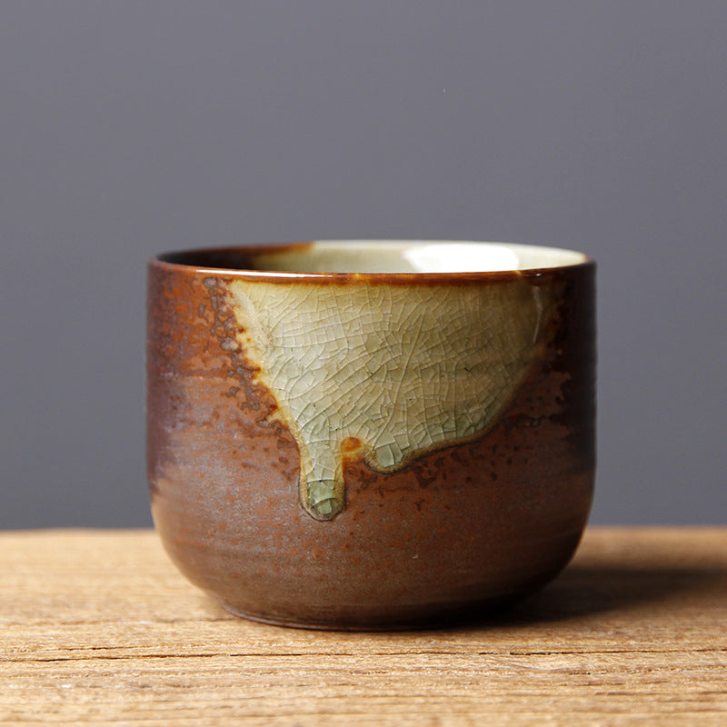 Buddha Stones Vintage Brown Beige Kiln Change Ceramic Tea Cup Kung Fu Tea Cup Bowl