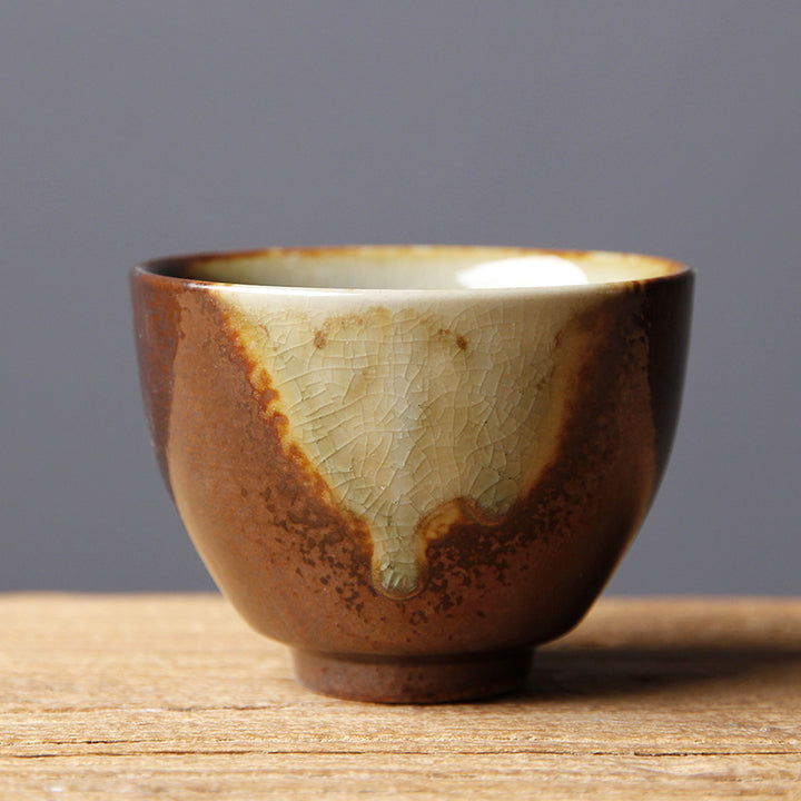 Buddha Stones Vintage Brown Beige Kiln Change Ceramic Tea Cup Kung Fu Tea Cup Bowl
