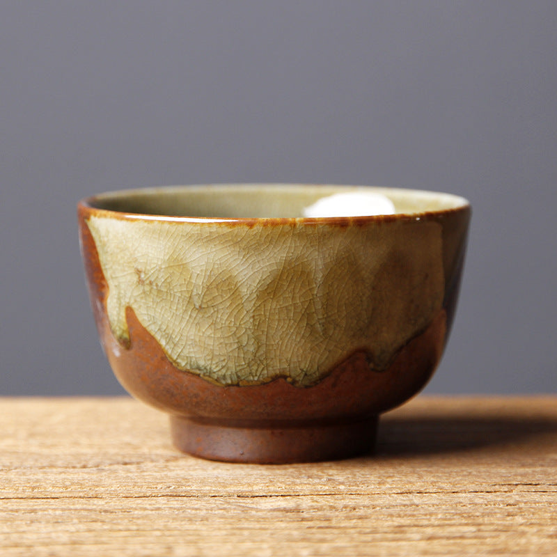 Buddha Stones Vintage Brown Beige Kiln Change Ceramic Tea Cup Kung Fu Tea Cup Bowl