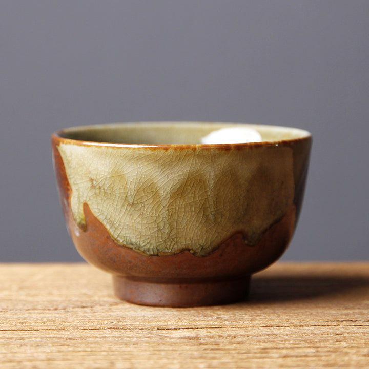 Buddha Stones Vintage Brown Beige Kiln Change Ceramic Tea Cup Kung Fu Tea Cup Bowl