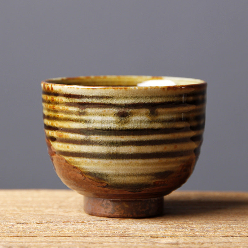 Buddha Stones Vintage Brown Beige Kiln Change Ceramic Tea Cup Kung Fu Tea Cup Bowl