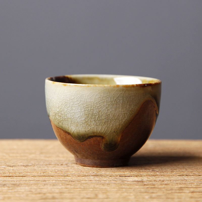 Buddha Stones Vintage Brown Beige Kiln Change Ceramic Tea Cup Kung Fu Tea Cup Bowl