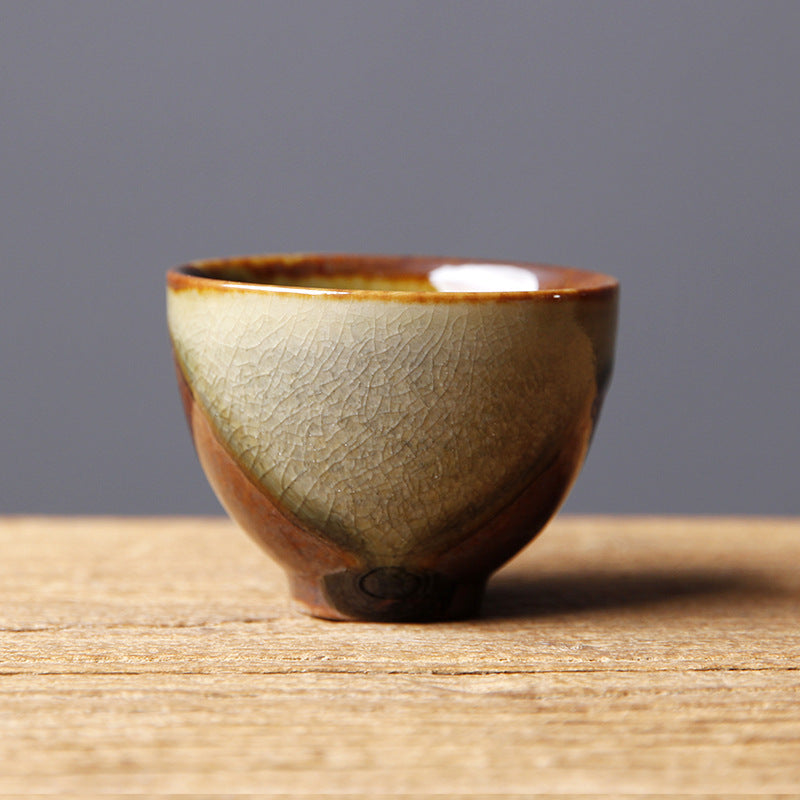 Buddha Stones Vintage Brown Beige Kiln Change Ceramic Tea Cup Kung Fu Tea Cup Bowl