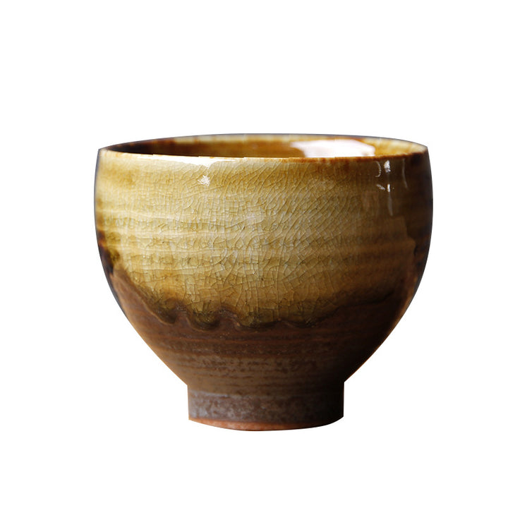 Buddha Stones Vintage Brown Beige Kiln Change Ceramic Tea Cup Kung Fu Tea Cup Bowl