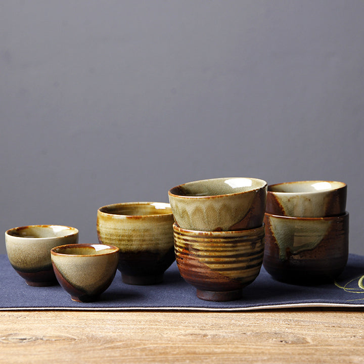 Buddha Stones Vintage Brown Beige Kiln Change Ceramic Tea Cup Kung Fu Tea Cup Bowl