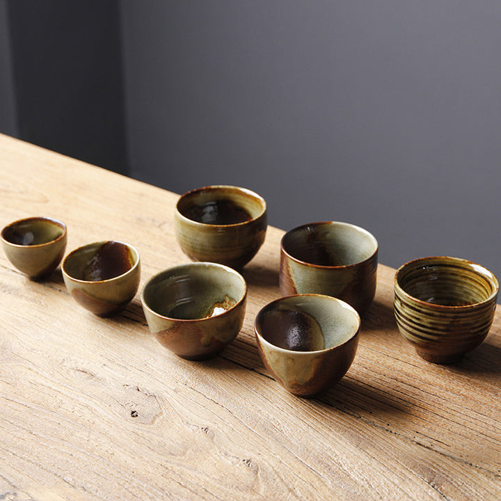 Buddha Stones Vintage Brown Beige Kiln Change Ceramic Tea Cup Kung Fu Tea Cup Bowl