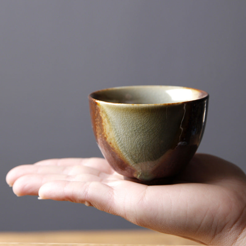 Buddha Stones Vintage Brown Beige Kiln Change Ceramic Tea Cup Kung Fu Tea Cup Bowl