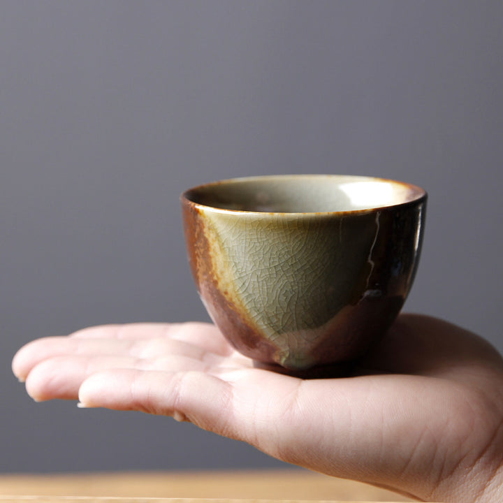 Buddha Stones Vintage Brown Beige Kiln Change Ceramic Tea Cup Kung Fu Tea Cup Bowl
