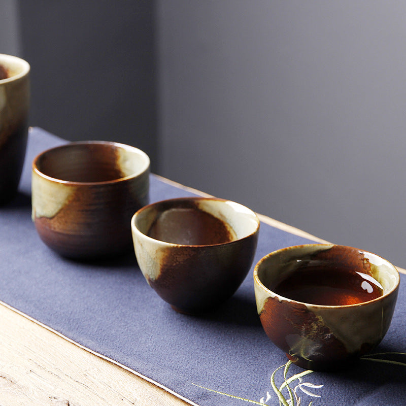 Buddha Stones Vintage Brown Beige Kiln Change Ceramic Tea Cup Kung Fu Tea Cup Bowl
