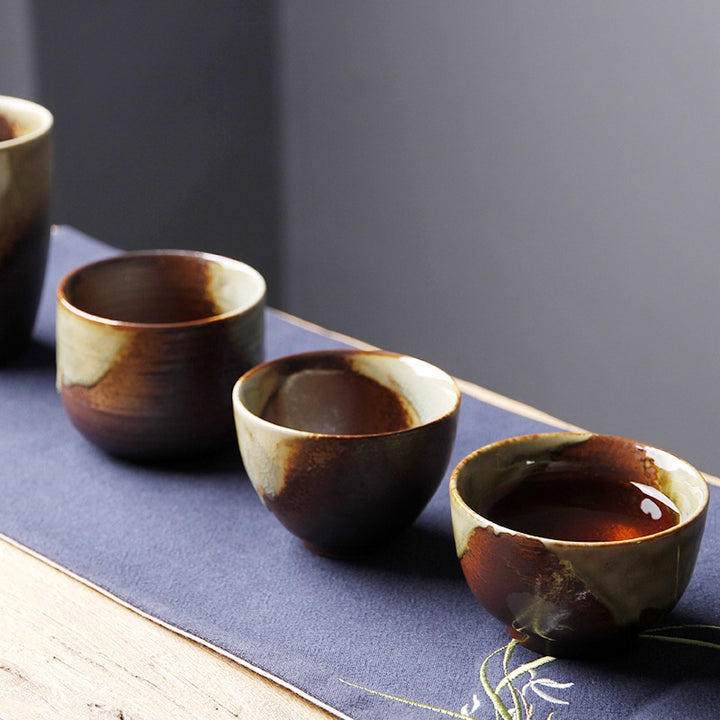 Buddha Stones Vintage Brown Beige Kiln Change Ceramic Tea Cup Kung Fu Tea Cup Bowl