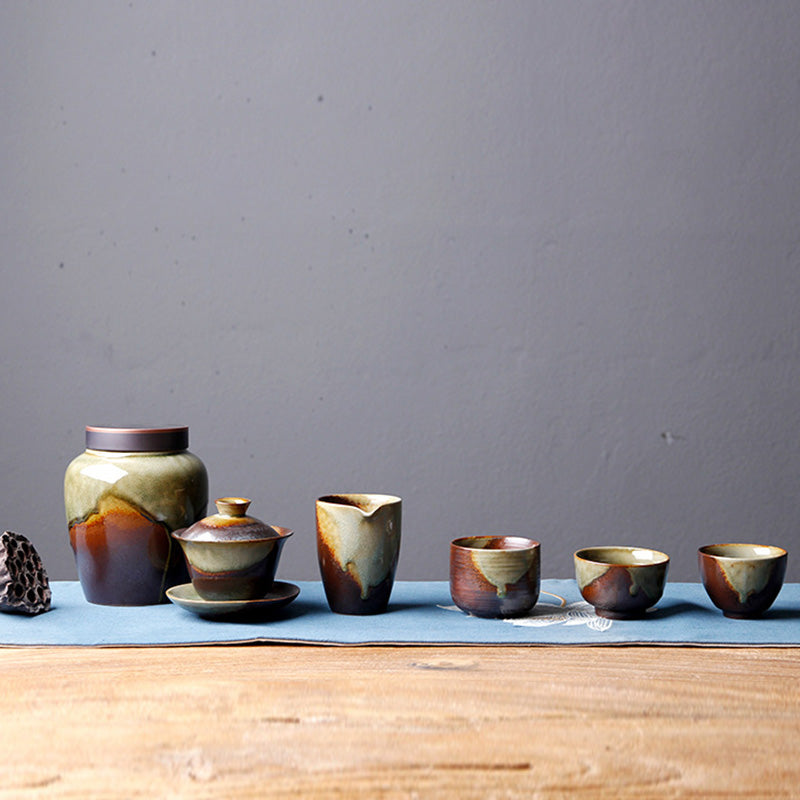 Buddha Stones Vintage Brown Beige Kiln Change Ceramic Tea Cup Kung Fu Tea Cup Bowl