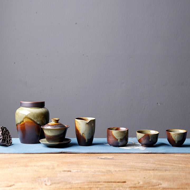 Buddha Stones Vintage Brown Beige Kiln Change Ceramic Tea Cup Kung Fu Tea Cup Bowl