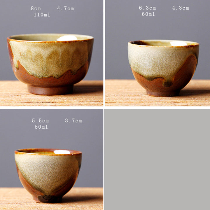 Buddha Stones Vintage Brown Beige Kiln Change Ceramic Tea Cup Kung Fu Tea Cup Bowl