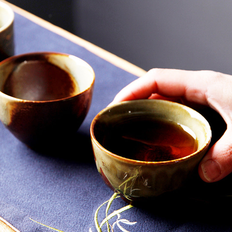 Buddha Stones Vintage Brown Beige Kiln Change Ceramic Tea Cup Kung Fu Tea Cup Bowl