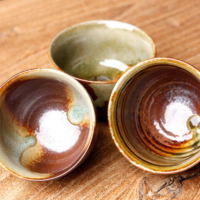 Buddha Stones Vintage Brown Beige Kiln Change Ceramic Tea Cup Kung Fu Tea Cup Bowl