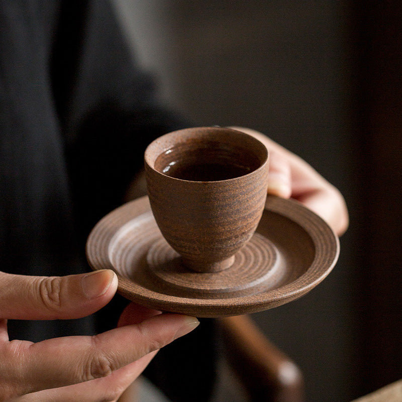 Tasse à thé Kung Fu en céramique marron rétro faite à la main avec Buddha Stones