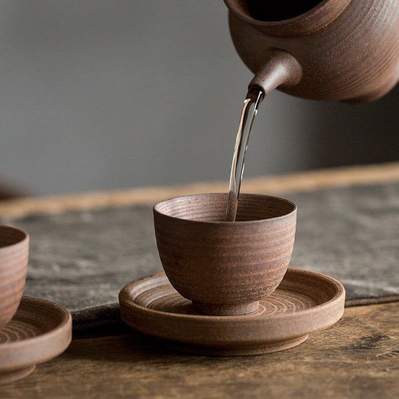 Tasse à thé Kung Fu en céramique marron rétro faite à la main avec Buddha Stones