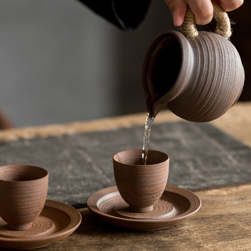 Tasse à thé Kung Fu en céramique marron rétro faite à la main avec Buddha Stones
