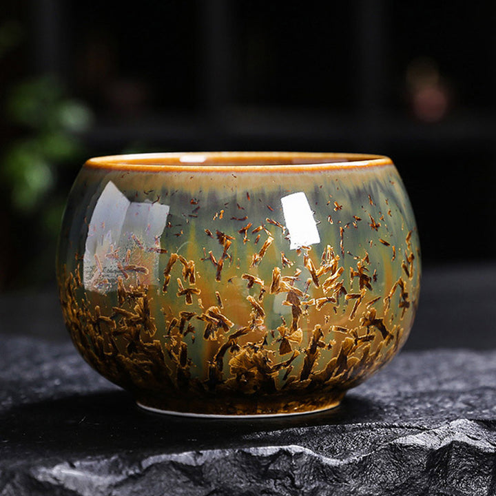 Tasse à thé en céramique marron colorée Buddha Stones