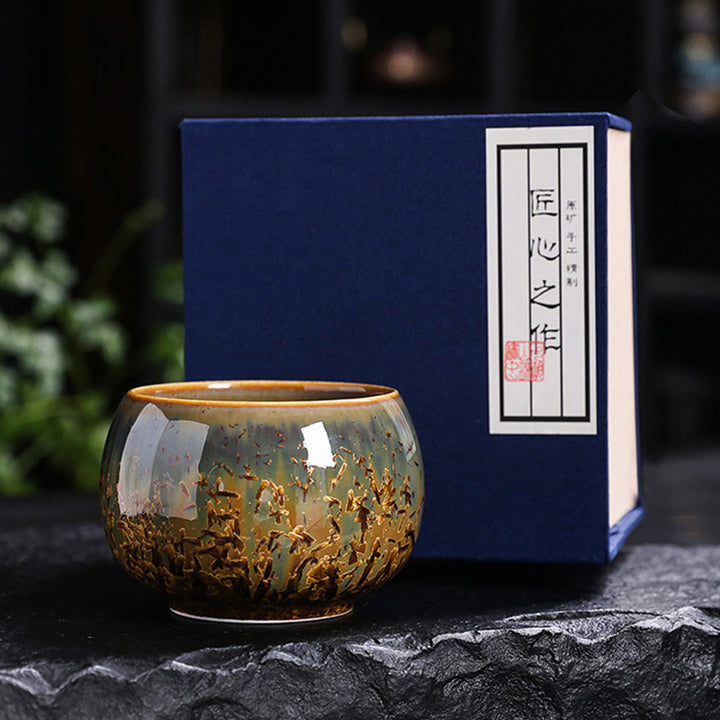 Tasse à thé en céramique marron colorée Buddha Stones