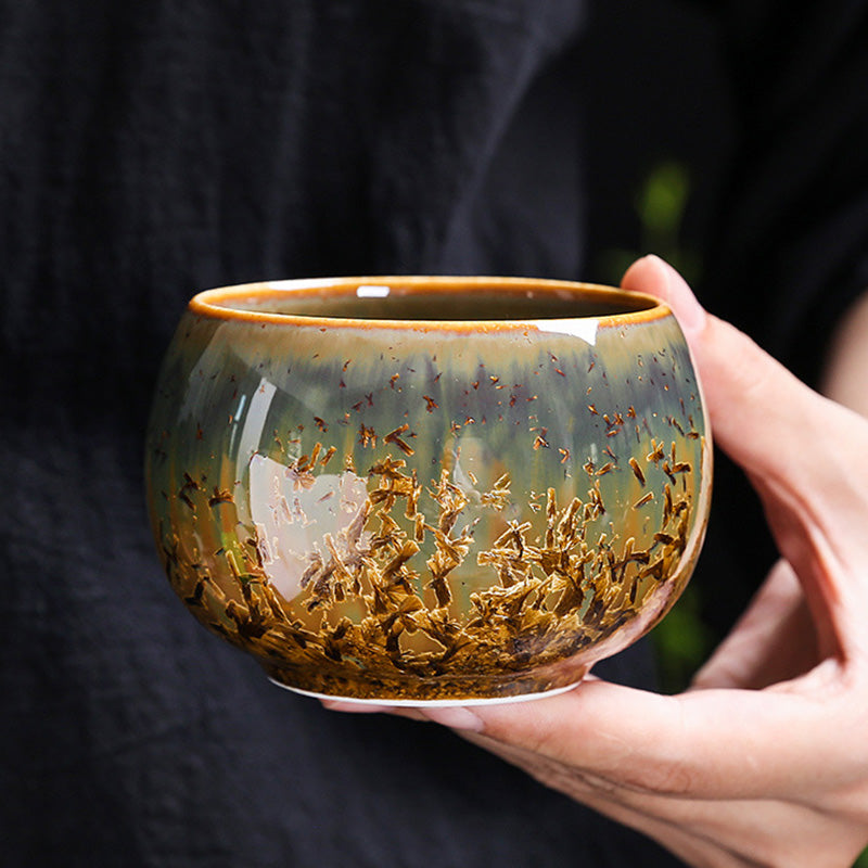 Tasse à thé en céramique marron colorée Buddha Stones
