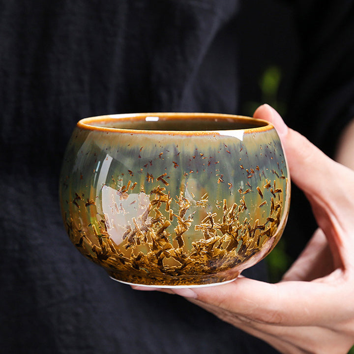 Tasse à thé en céramique marron colorée Buddha Stones