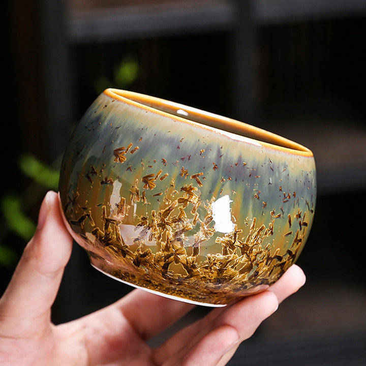 Tasse à thé en céramique marron colorée Buddha Stones