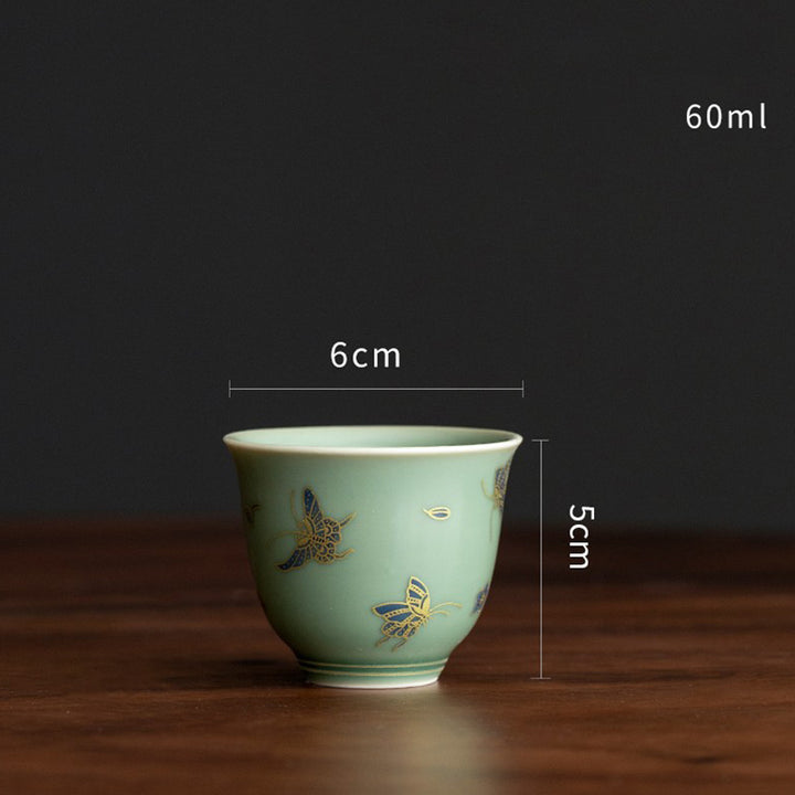 Buddha Stones Porcelaine Verte Papillon Fleur Saumon Poisson Céramique Gaiwan Sancai Tasse à Thé Kung Fu Tasse à Thé Et Soucoupe Avec Couvercle