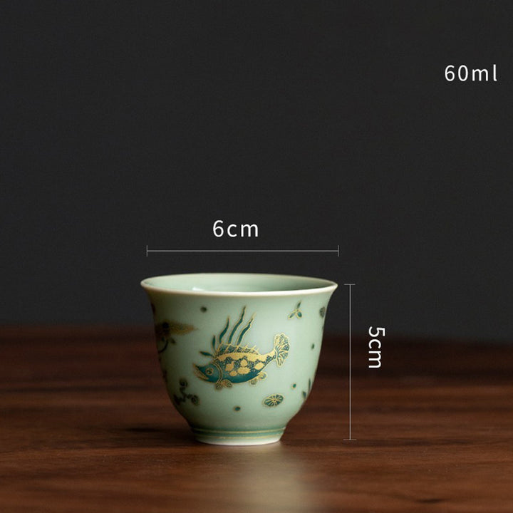 Buddha Stones Porcelaine Verte Papillon Fleur Saumon Poisson Céramique Gaiwan Sancai Tasse à Thé Kung Fu Tasse à Thé Et Soucoupe Avec Couvercle
