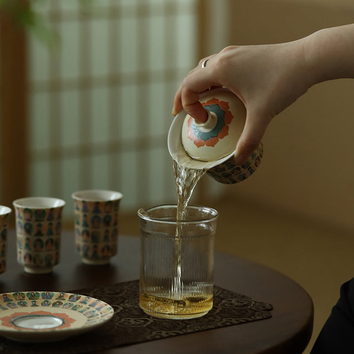 Buddha Stones Dunhuang Couleur Mille Bouddhas Motif Apsaras Volants Tasse à Thé Gaiwan Tasse à Thé Kung Fu Avec Couvercle