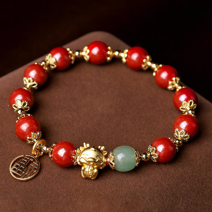 Bracelet de bénédiction avec breloque en cinabre naturel de l'année du dragon et des Buddha Stones