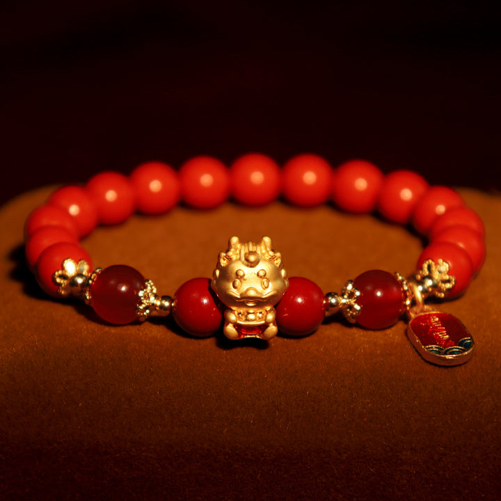 Bracelet de protection en lingot de cinabre naturel Buddha Stones Année du Dragon