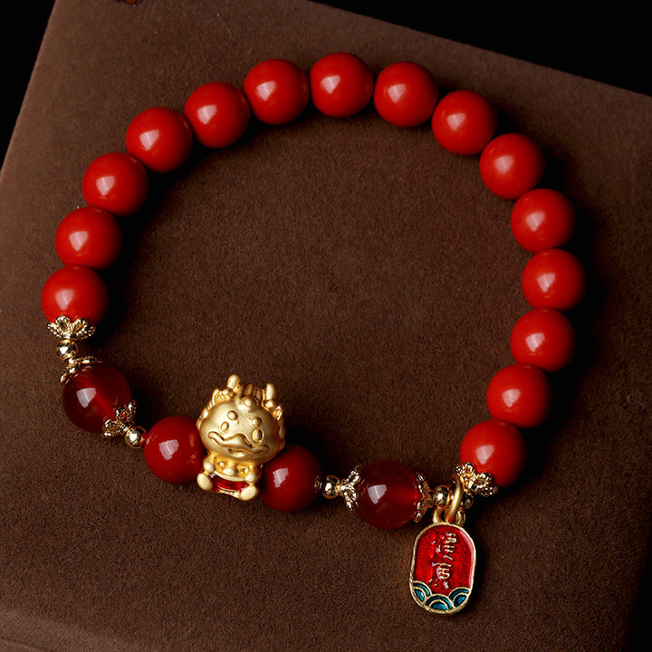 Bracelet de protection en lingot de cinabre naturel Buddha Stones Année du Dragon
