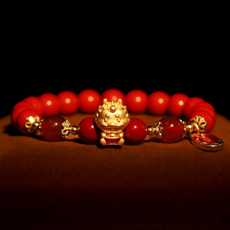 Bracelet de protection en lingot de cinabre naturel Buddha Stones Année du Dragon