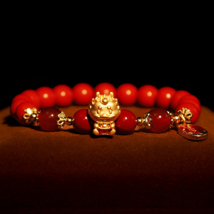 Bracelet de protection en lingot de cinabre naturel Buddha Stones Année du Dragon