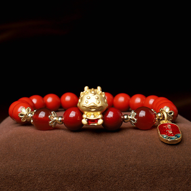 Bracelet de protection en lingot de cinabre naturel Buddha Stones Année du Dragon