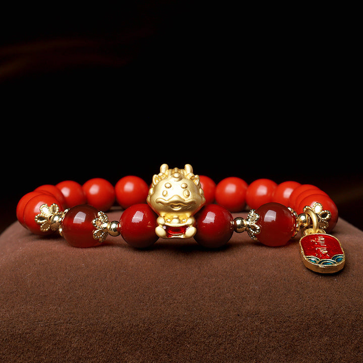 Bracelet de protection en lingot de cinabre naturel Buddha Stones Année du Dragon