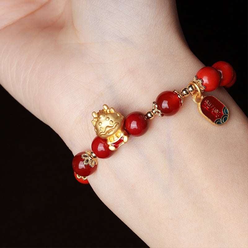 Bracelet de protection en lingot de cinabre naturel Buddha Stones Année du Dragon