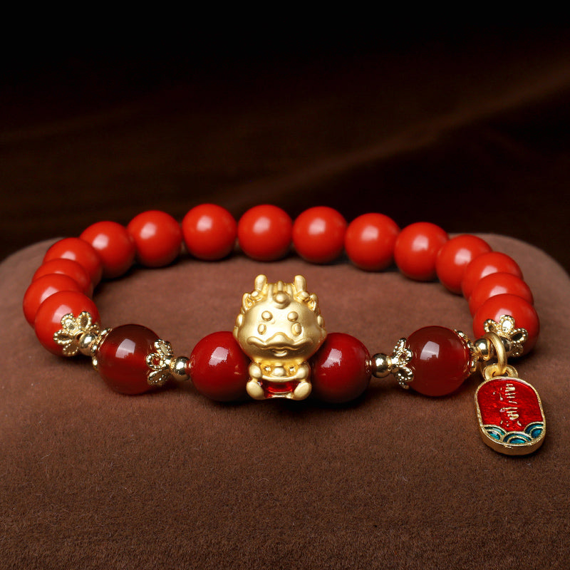 Bracelet de protection en lingot de cinabre naturel Buddha Stones Année du Dragon