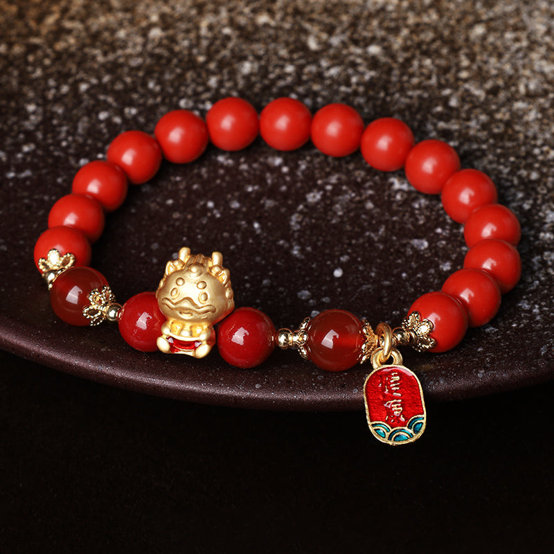 Bracelet de protection en lingot de cinabre naturel Buddha Stones Année du Dragon
