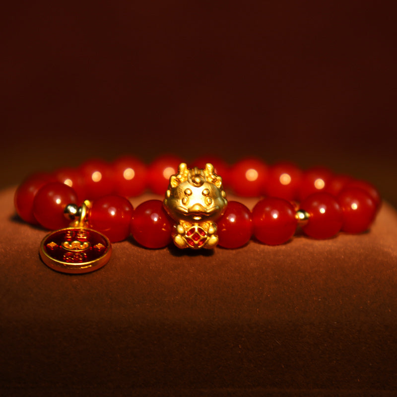 Bracelet d'attraction de fortune en cuivre et agate rouge naturelle de Buddha Stones Année du Dragon