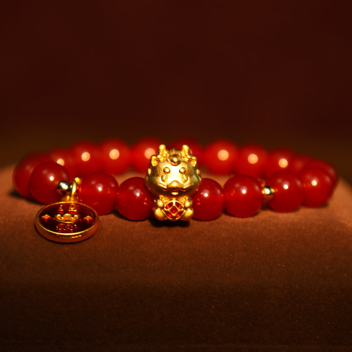 Bracelet d'attraction de fortune en cuivre et agate rouge naturelle de Buddha Stones Année du Dragon
