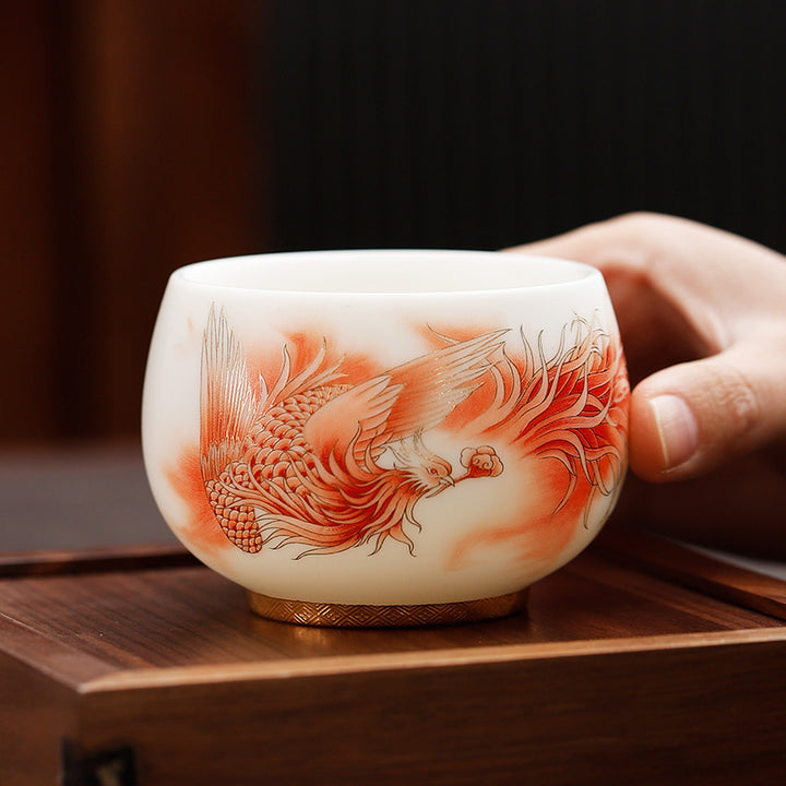 Tasse à thé en porcelaine blanche en céramique Buddha Stones Phoenix Tasse à thé Kung Fu