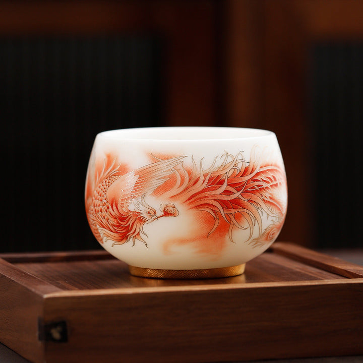 Tasse à thé en porcelaine blanche en céramique Buddha Stones Phoenix Tasse à thé Kung Fu