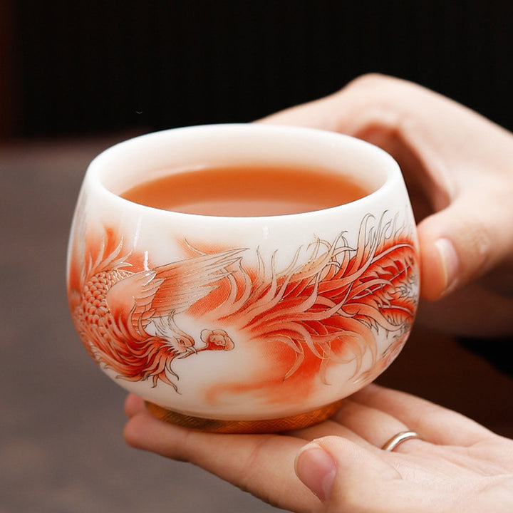 Tasse à thé en porcelaine blanche en céramique Buddha Stones Phoenix Tasse à thé Kung Fu