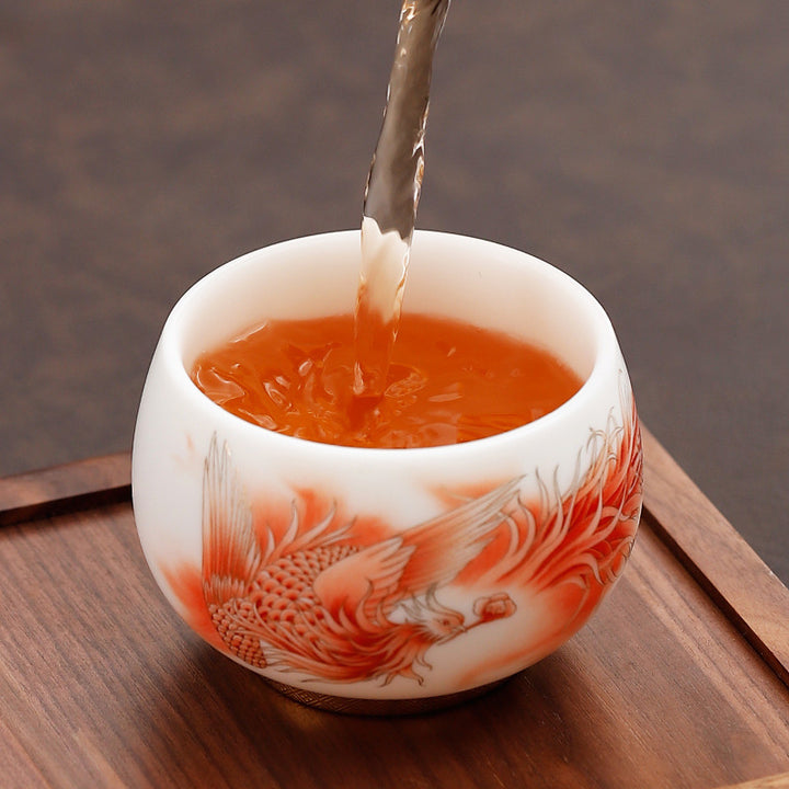 Tasse à thé en porcelaine blanche en céramique Buddha Stones Phoenix Tasse à thé Kung Fu