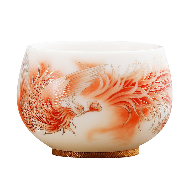 Tasse à thé en porcelaine blanche en céramique Buddha Stones Phoenix Tasse à thé Kung Fu